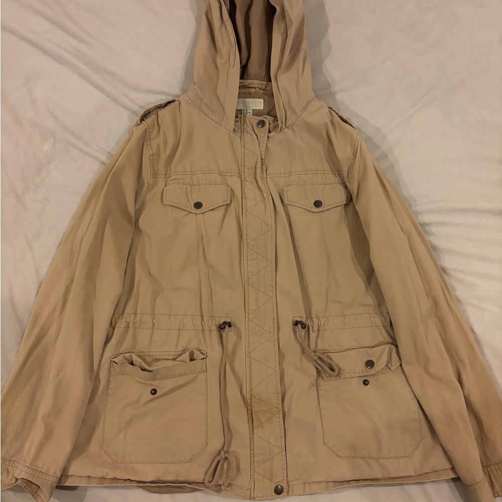 Forever 21 Beige Hooded oversized Cargo Jacket